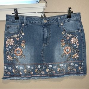 Denim Skirt with Pastel Floral Design